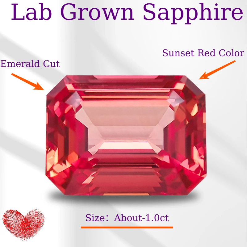 

Lab Grown Sapphire Sunset Red Color Emerald Cut VVS1 Gemstone Charms DIY Jewelry Making Materials Selectable Certifica-M
