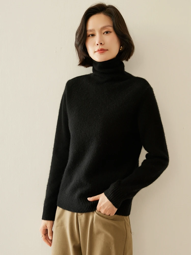

Fashion Woman Clothes 100% Cashmere Sweater Thick Soft Warm Knitwear Basics Turtleneck Pullover Casual Retro Female Clothing Top