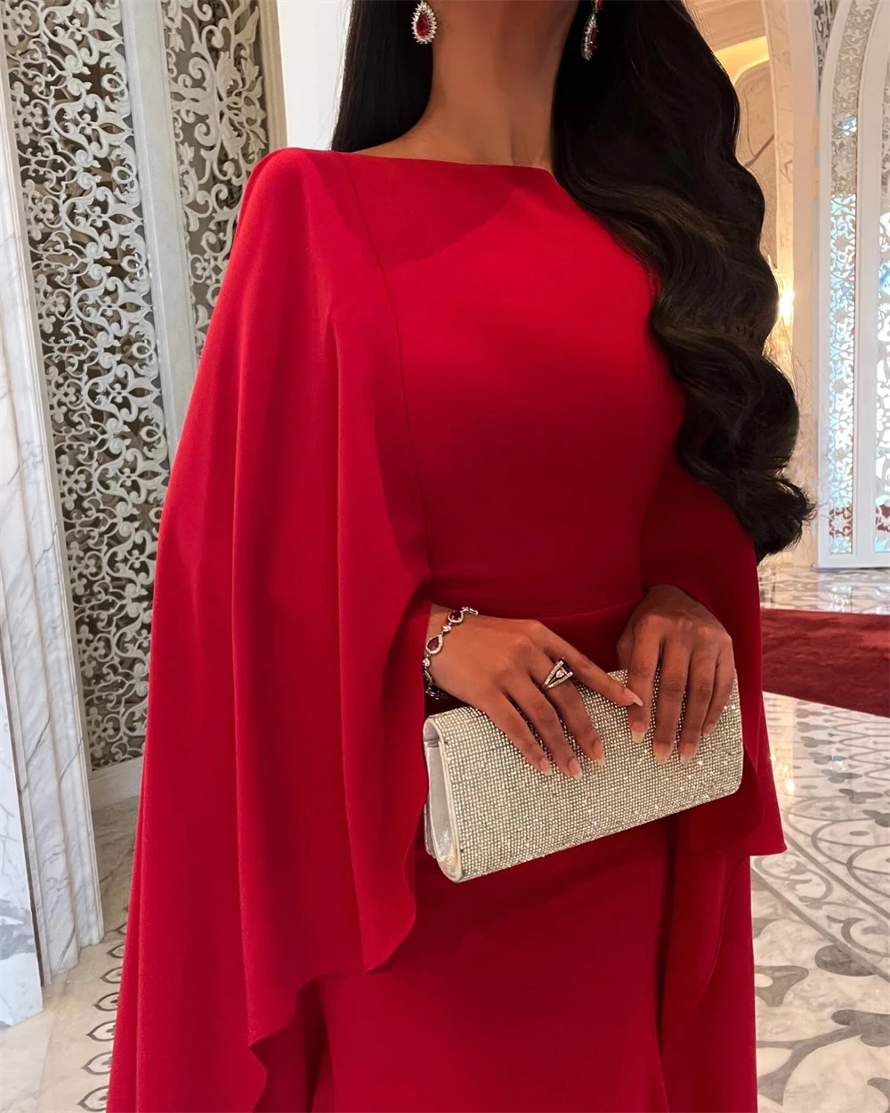 Customized Classic Jersey Scoop Off the Shoulder Sleeveless Evening Dress Exquisite Mermaid Watteau Train Special Occasion Gowns