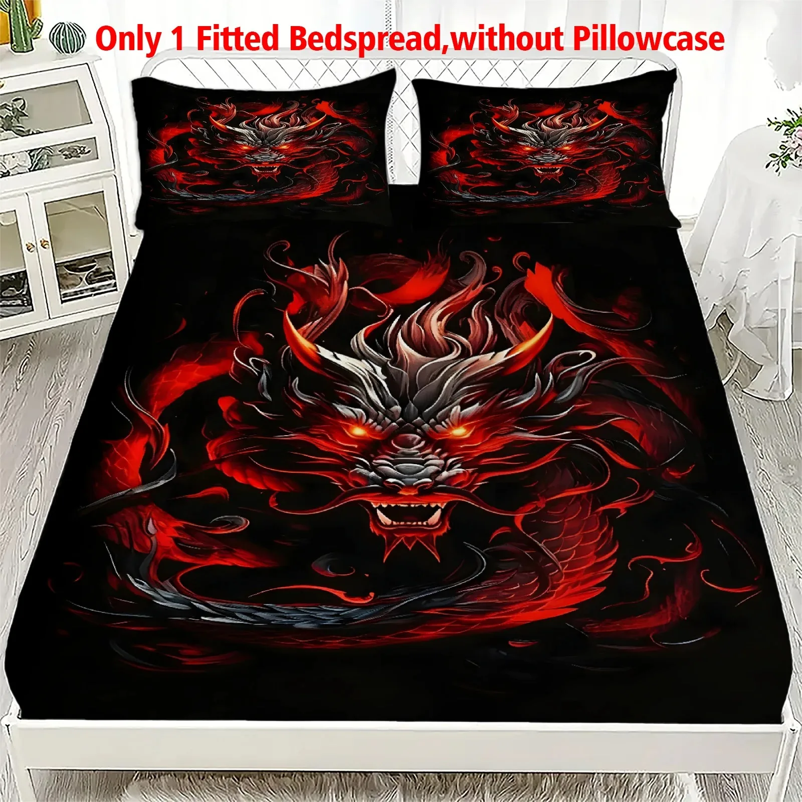 1pc Fantasy Handsome Dragon Fitted Sheet 100% Polyester Durable Bedding Sheet for Home Bedroom Decor Birthday Gift