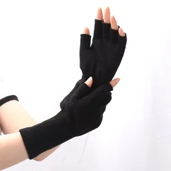 Winter Gloves Thermal Black Knitted Gloves Warm Fingerless Fashion Men Women Riding Cozy Writing Driving Gloves Elastic Mittens