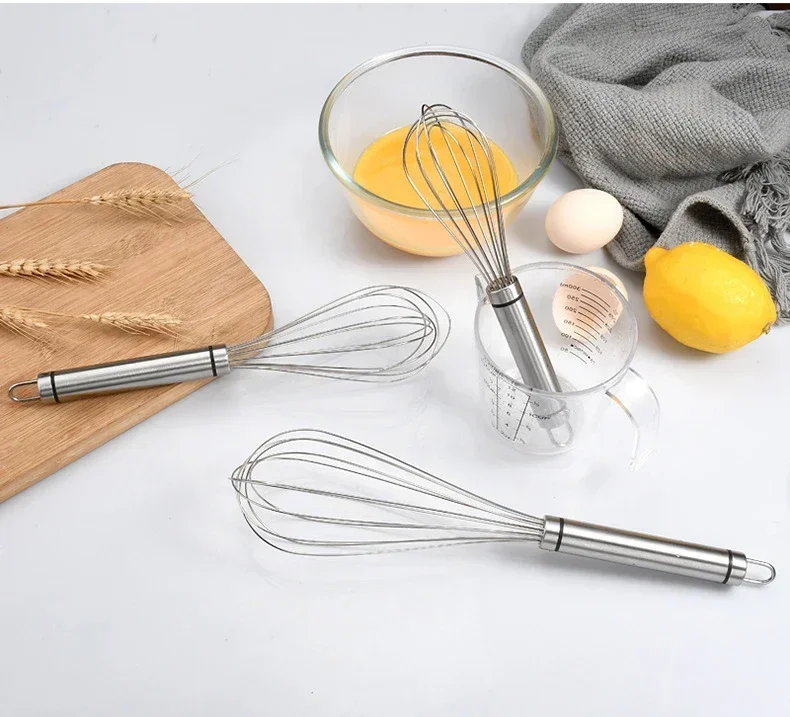 Advanced stainless steel manual egg beater with 6-wire mixer suitable for kitchen mixing and baking -8-10-12 inches