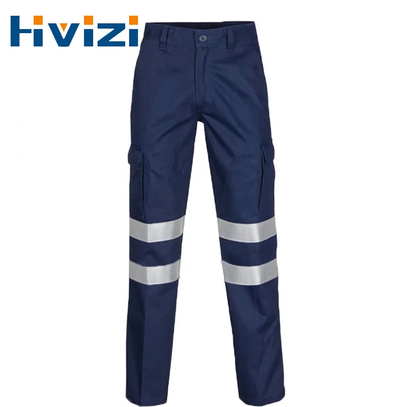 100% Cotton Fabric Construction Work Pants for Men with Reflective Stripes Work Trousers with Reflective Tape Hi Vis Workwear