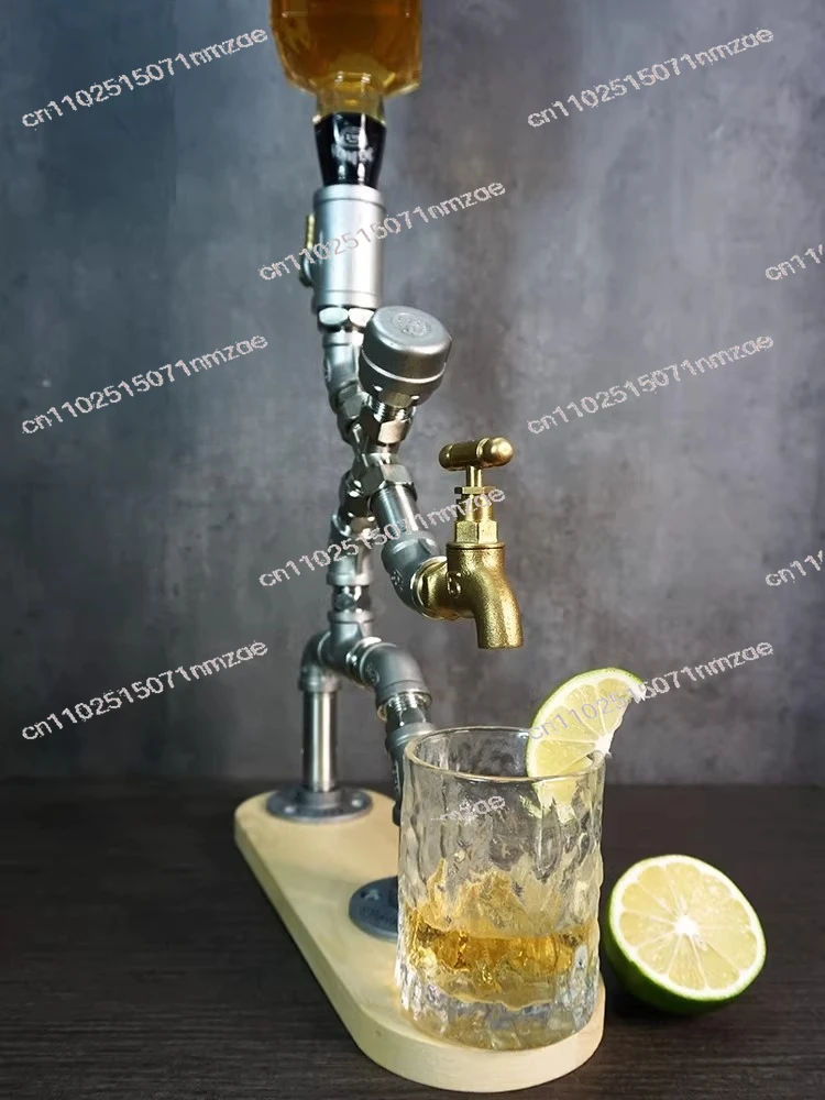 creative personality cafe wine bar counter retro decoration   wine rack wine dispenser Stainless steel water pipe robot
