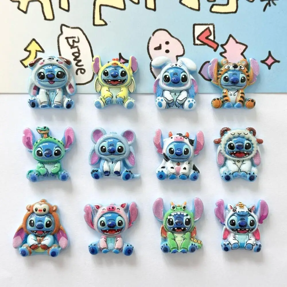 

12 шт., Лило и Стич, двенадцать китайских знаков зодиака, смоляная глянцевая поверхность, игрушка, головные уборы «сделай сам», детали чехла для телефона, подарок другу на день рождения