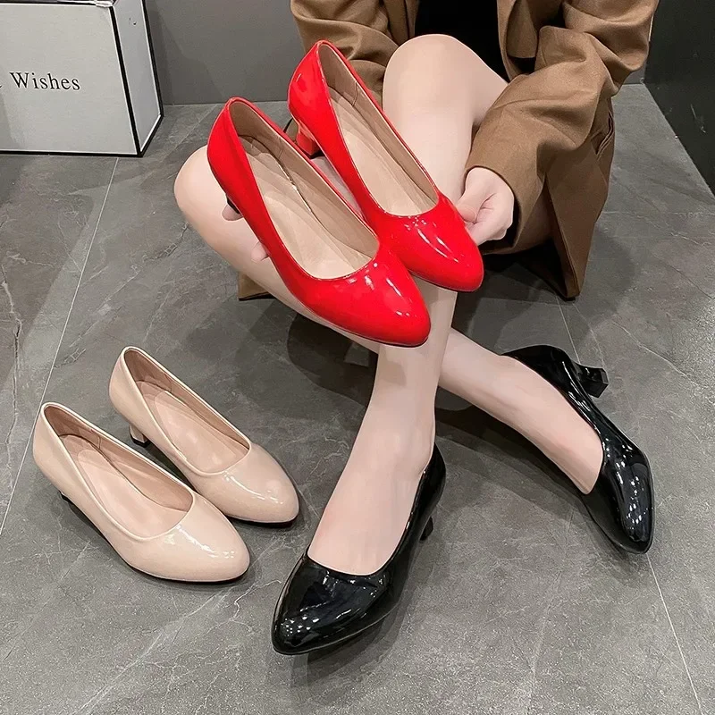 Summer New Pointed Toe Sexy Casual Women's Shoes Solid Color Shallow Mouth Comfortable Fashionable Thick Heel High Heels