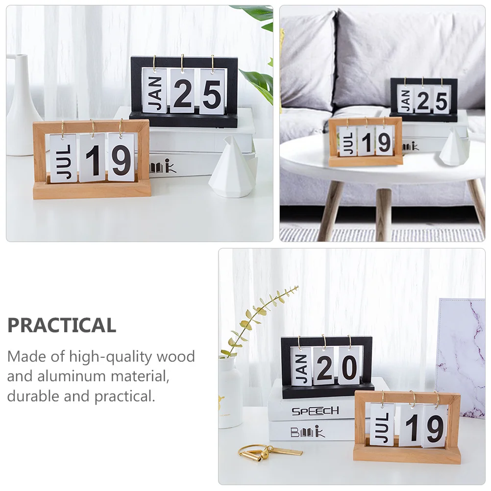 1 قطعة تقويم دائم خشبي سطح المكتب تاريخ الشهر عرض ديكور للمنزل مكتب دراسة الشمال صفحة تحول التقويم الخشب الألومنيوم #3