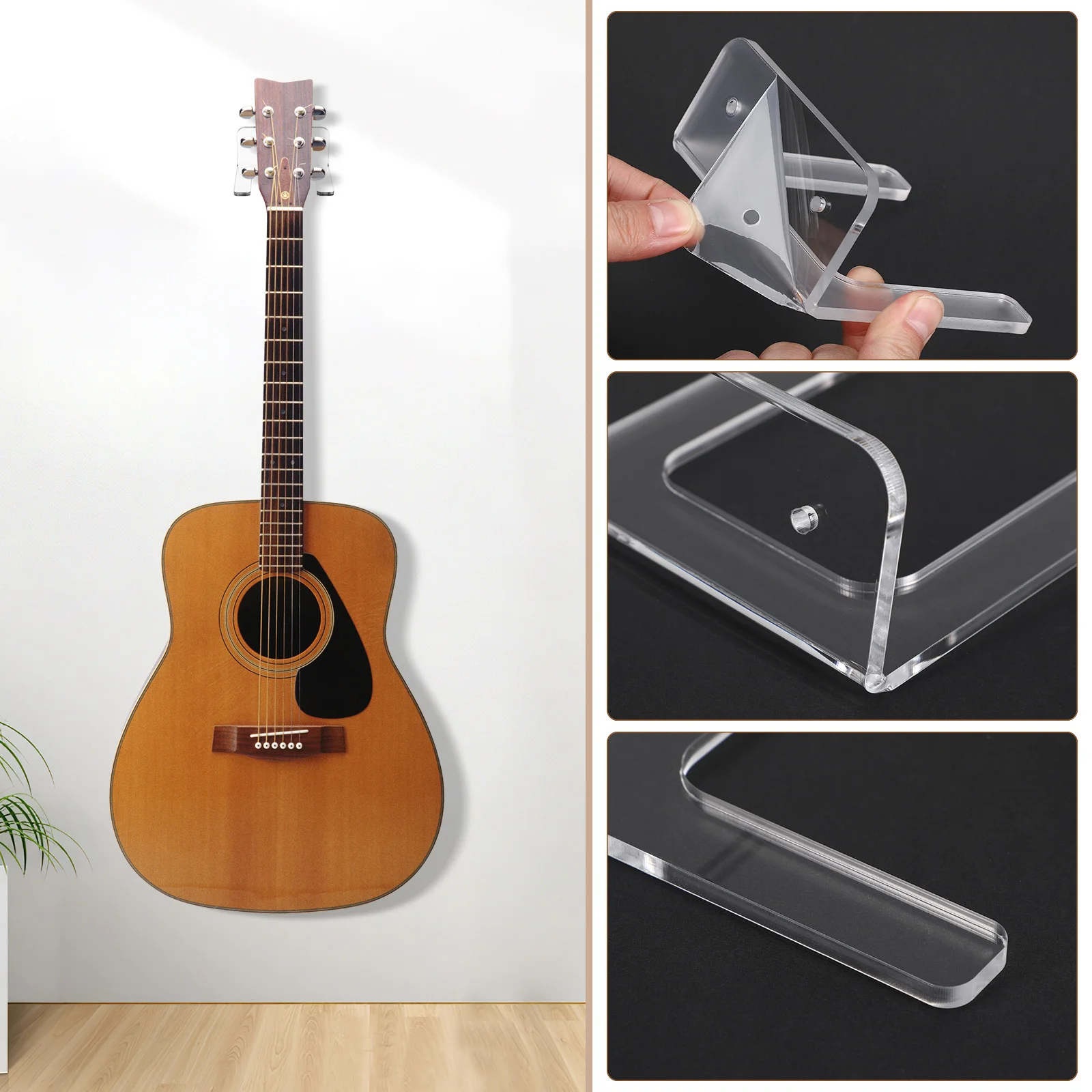 

1 Set Guitar Wall-Mounted Hook Acrylic Hanger Instruments Space-Saving Display Home Studio Wall Art Simple Design Load-Bearing