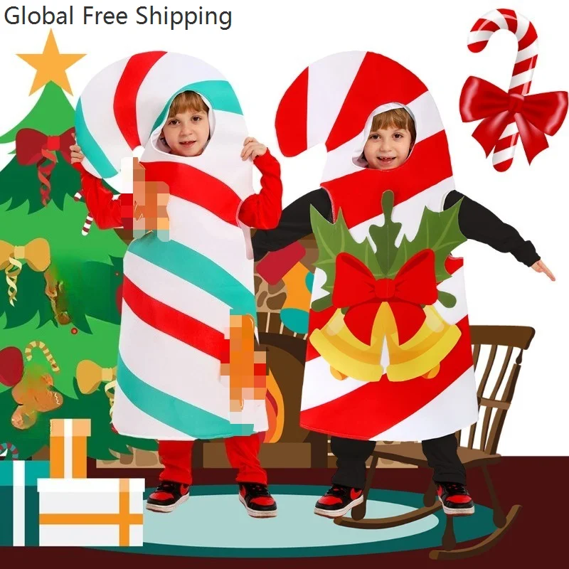 

Baby Christmas Cosplay Costume Cute Candy Cane Smock Jumpsuits Suit For Girls Boys Festival Party Stage Performance Outfits 2025