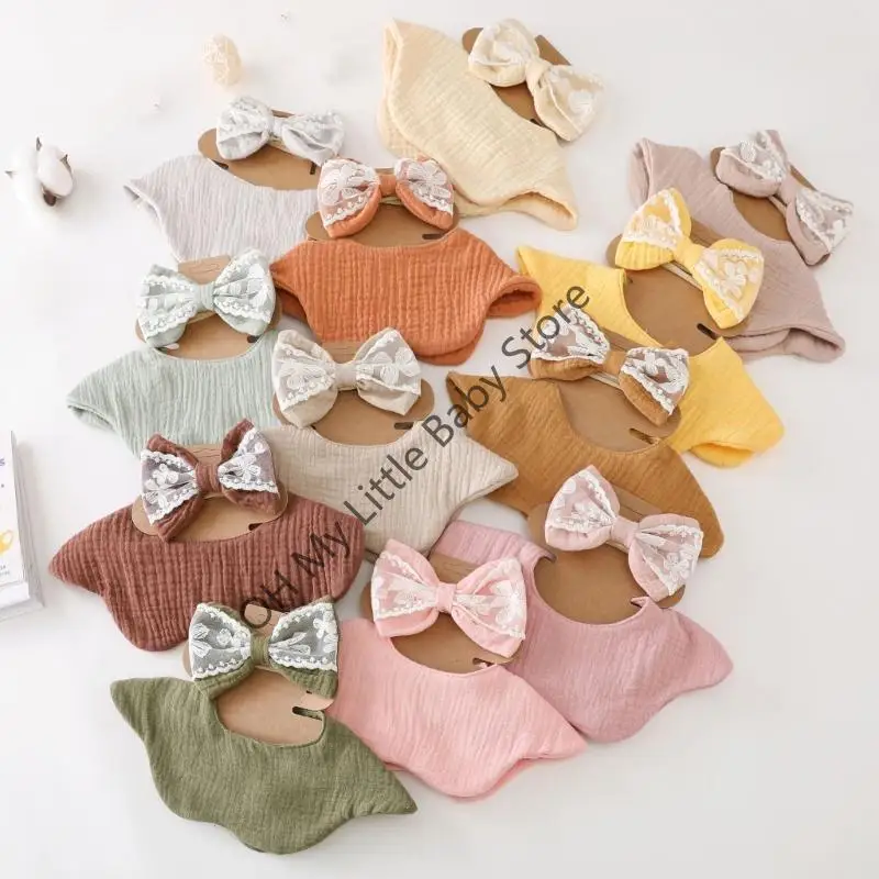 

M76C Baby Absorbent Drool Bib with Decorative Lace Bowknot Headdress for Baby Comfortable