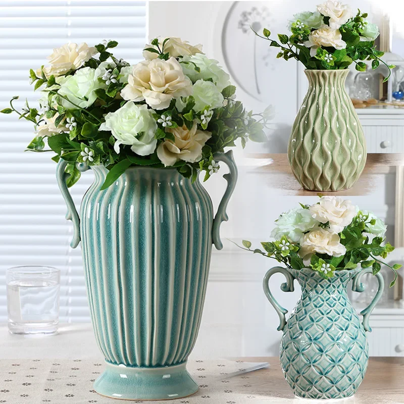 Retro Ceramic Flower Vase Simple Bedside Hall Tabletop Artistic Decorations for Roses Water Cultivation Home Decoration