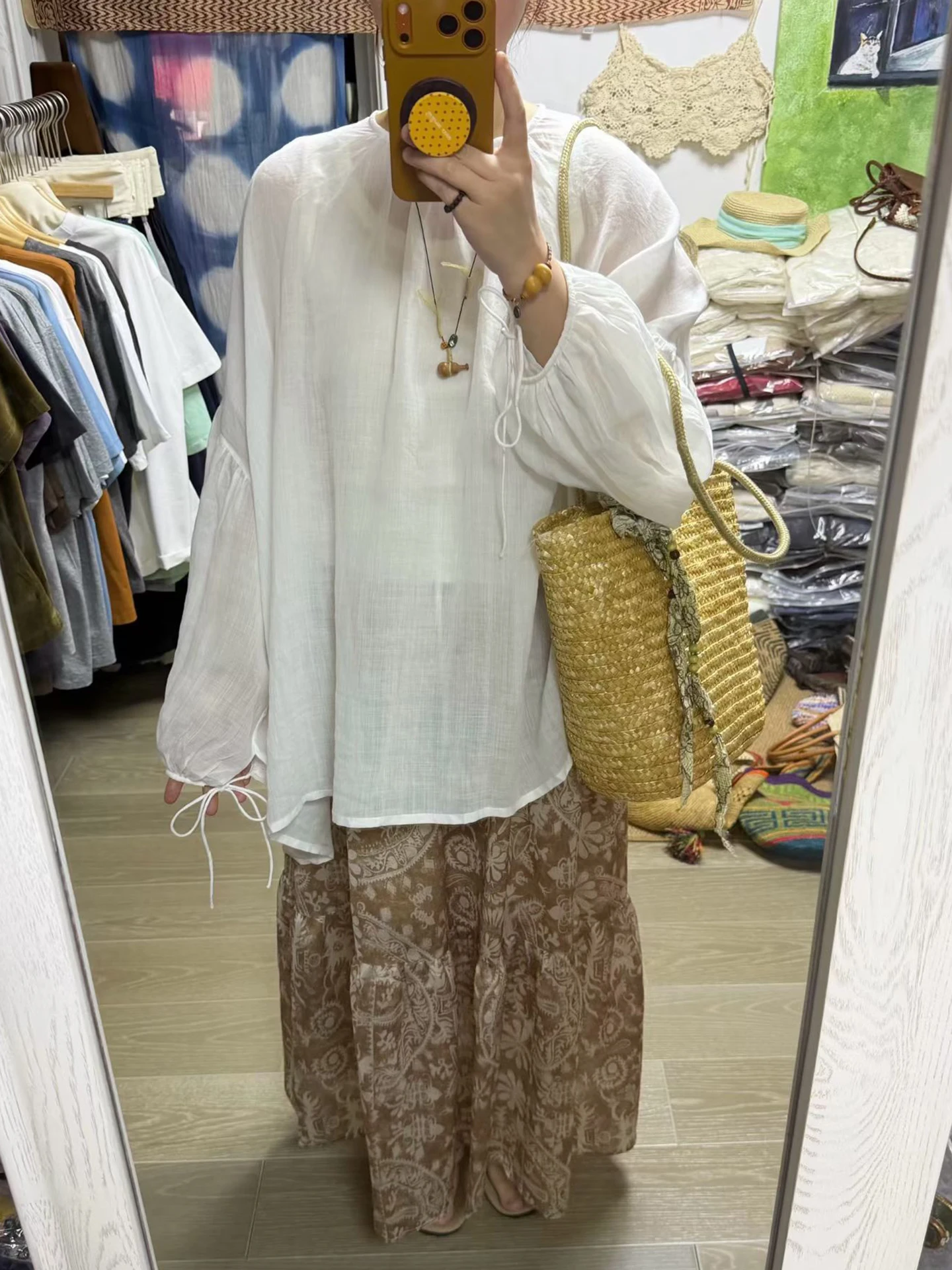 

Retro Style Loose Fit Lantern Sleeve Silk Shirt plus Size Women's Summer Fashion plus Size Inner Wear round Neck