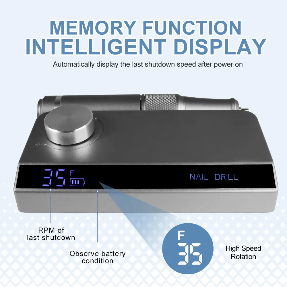 35000RPM Electric Nail Drill Machine Professional Nail Drills for Gel Nails Polish Rechargeable Portable Nail File Manicure Tool