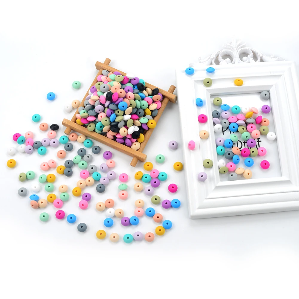 LOFCA 200pcs/lot Silicone Lentil Beads 12mm BPA Free Food Grade DIY Charms Necklace Bracelets Keychain Jewelry accessories