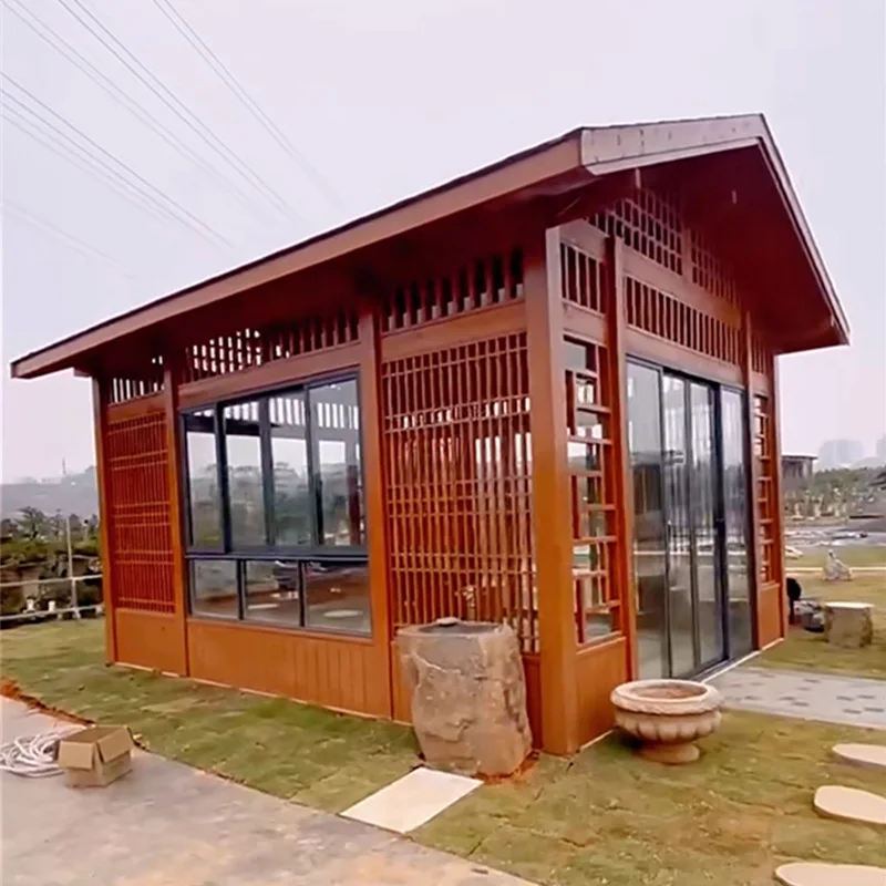 Villa de jardin antique d'extérieur, salon de thé, conservateur en bois, maison mobile simple en bois, pavillon de cour chinoise, maison japonaise