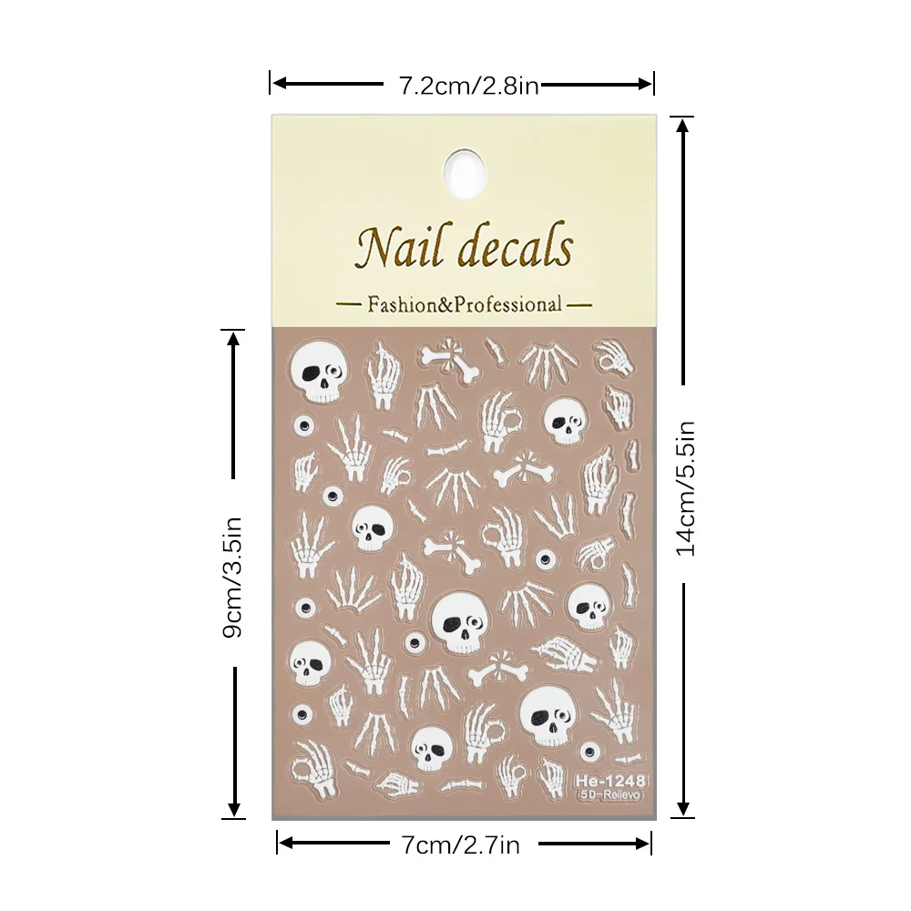 

1/5/10pcs Skull Head Eyeball Halloween Nail Stickers Dark Horror 5D Embossed Nail Art Stickers DIY Manicure Decoration Decals