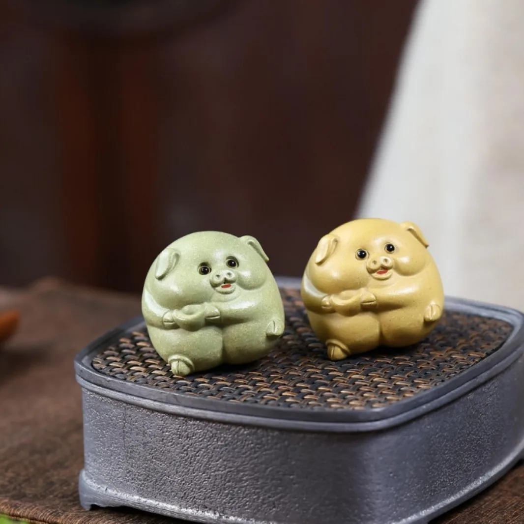 Yixing Zisha Fine Craft Small Fortune Pet, Wealth-Bringing Pig Ornament, Home Ceremony Accessory, Chinese Style Tea Toy