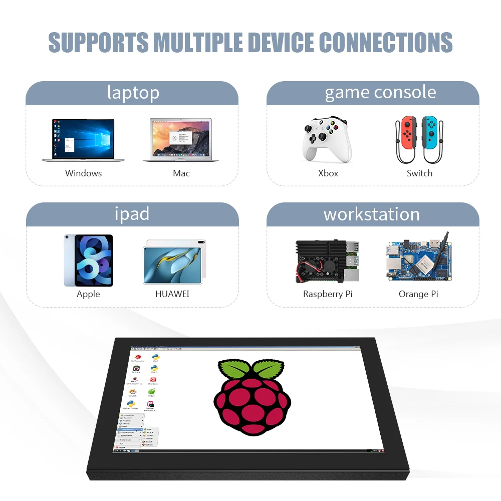 Monitor Portatil Laptop da 7 pollici Touch a 5 punti HD1024x600 Display IPS-HDmi Monitor portatile per PC LCD(H) Raspiberry pi