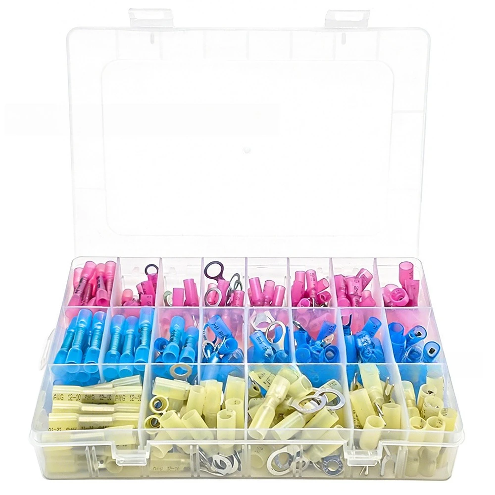 260PCS Heat Shrink Waterproof Wire Terminal Kit, Butt Splice, Ring, Fork, Spade Crimp Connectors Assortment Set