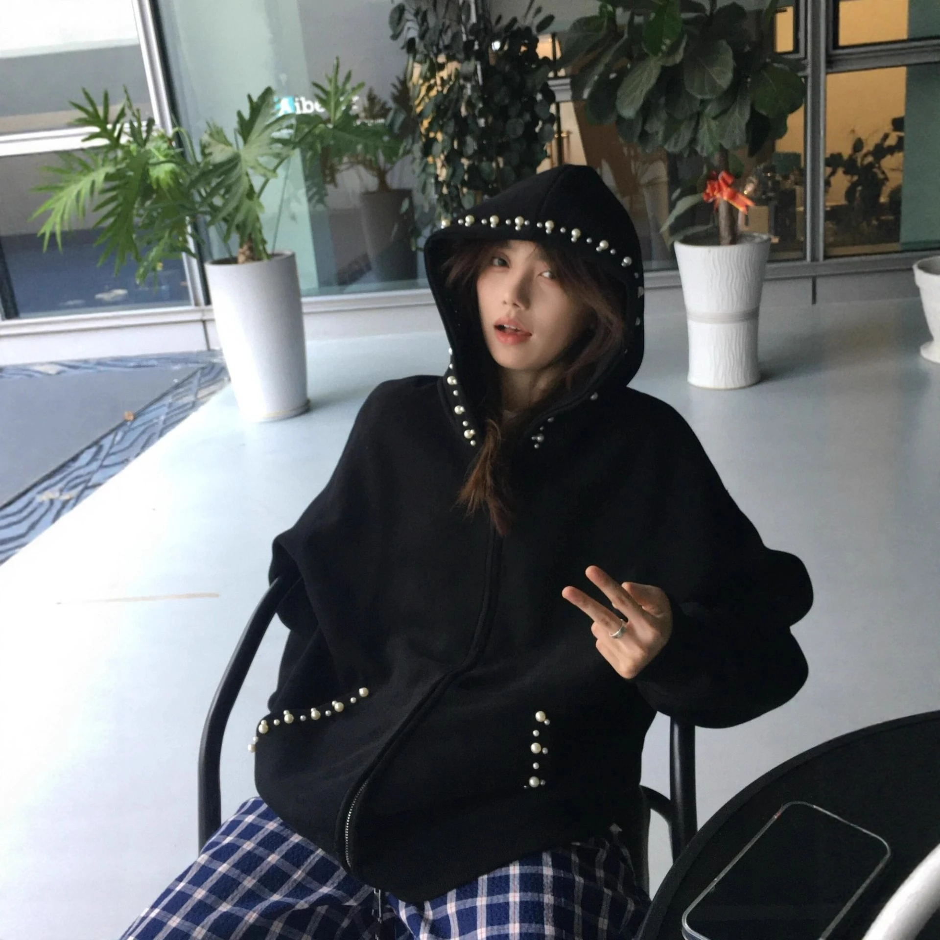 

Autumn Winter Harajuku Hoodies Jackets for Women Beading Hooded Sweatshirts Casual Fashion Zipper Y2k Tops Korean Streetwear