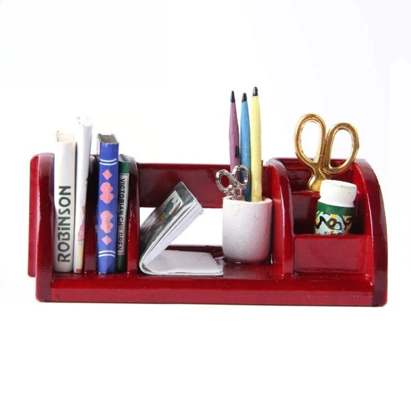 1pc 1:12 Scale Dollhouse Mini Bookshelf Stationery Rack Pen Holder, Realistic Simulated Model, Miniature Furniture Accessory for Dollhouse Study Room Scene Decor, Gift for Miniature Collectors