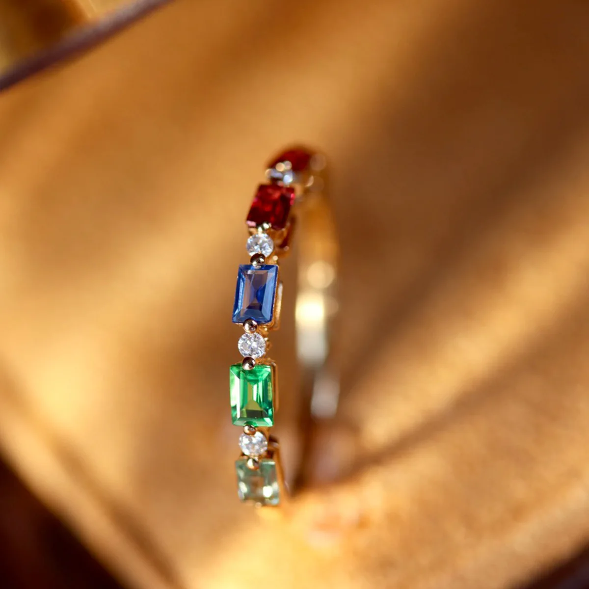 

Luxury Fashion 925 Silver Rainbow Gemstone Finger Band Classic Emerald Cut Ruby Sapphire Tourmaline Candy Rings Female Jewelry