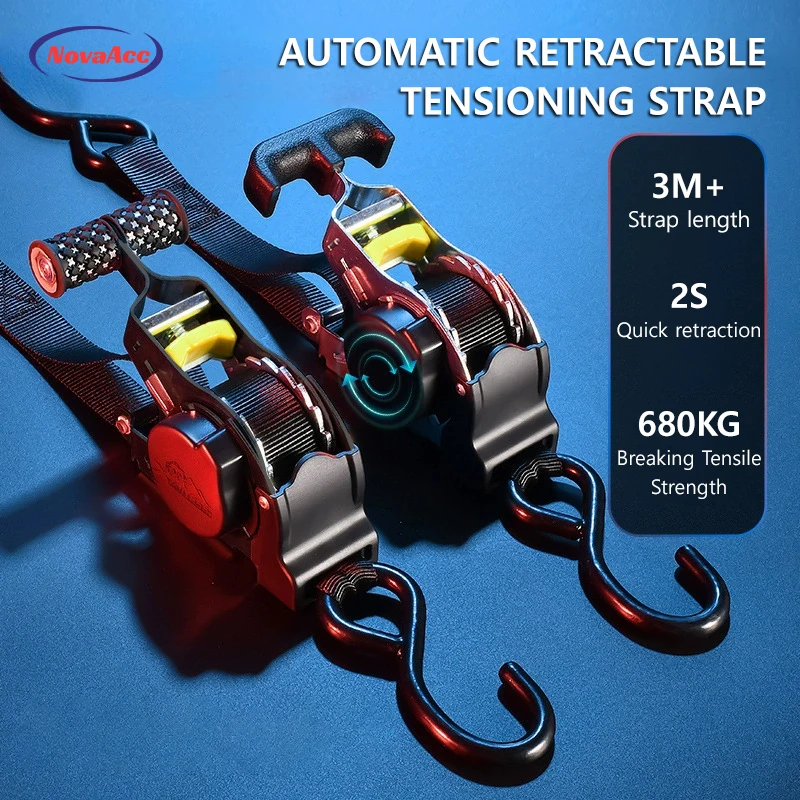 

Heavy Duty Ratchet Straps for Motorcycle Car Cargo - Retractable Tie Down Belts 1500LBS Quick Release Luggage ATV Trailer
