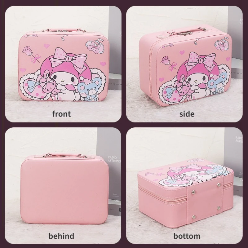 Sanrio Waterproof PU Leather Cosmetic Bag for Women Kawaii Hello Kitty My Melody Travel Toiletries Organizer Storage Makeup Up