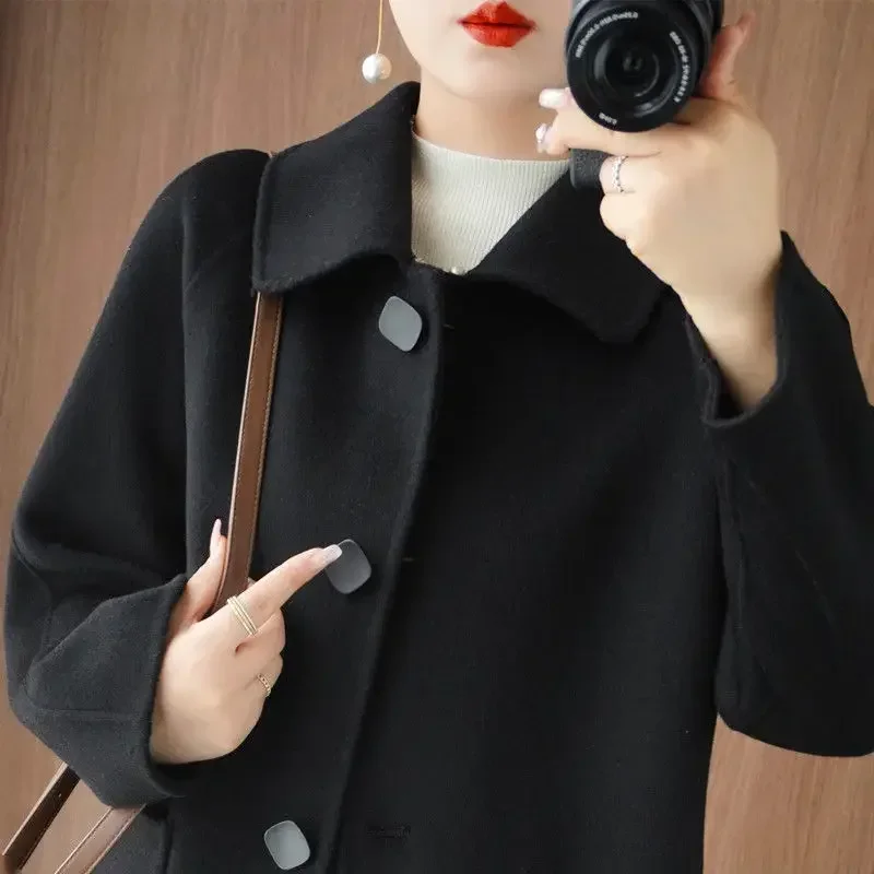 

Pure wool double-sided woolen cashmere coat women's autumn and winter slim-fit medium and long doll collar small coat