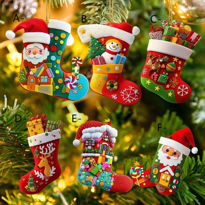 

Christmas Stocking Series Acrylic Flat Car Hangers Festive Atmosphere Christmas Tree Decoration Hangers Flat Car Hangers