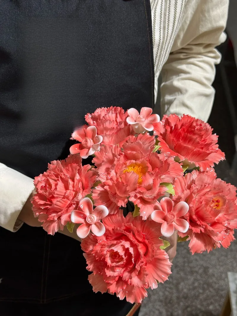 Ceramic Peony Bouquet Handmade Flowers Intangible Cultural Heritage Gifts Niche Gifts, National Style Gifts