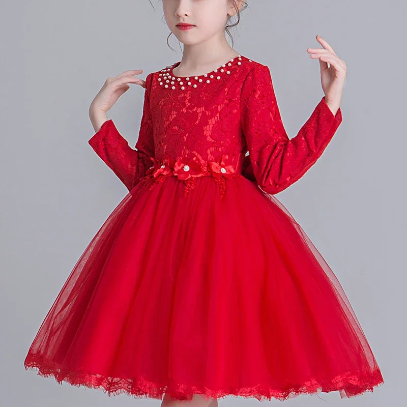 Kids Dresses For Girls 3-14 Wedding Party Frock Flower Beads Gown Princess Girls Dress Children's Embroidery Tutu Dress cx2823