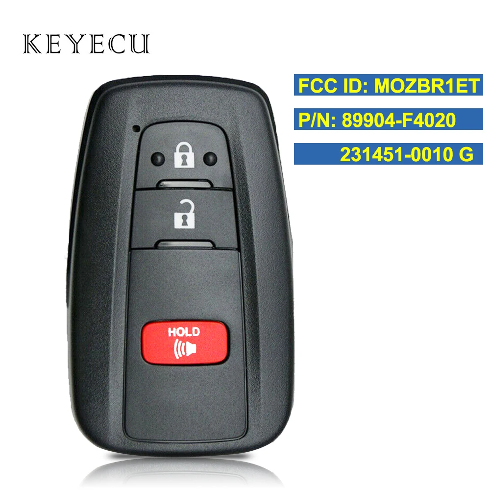 Keyecu Smart Proximity Remote Car Key Fob 3 Buttons 314.3MHz 8A Chip for Toyota C-HR CHR 2018 2019 2020 MOZBR1ET, 89904-F4020