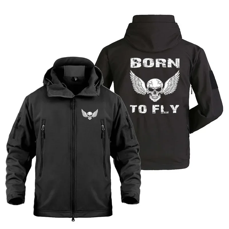 Born To Fly Skeleton Tactical Shark Skin Aviation Pilots Fleece Warm SoftShell Outdoor Military Men's Coats Jackets