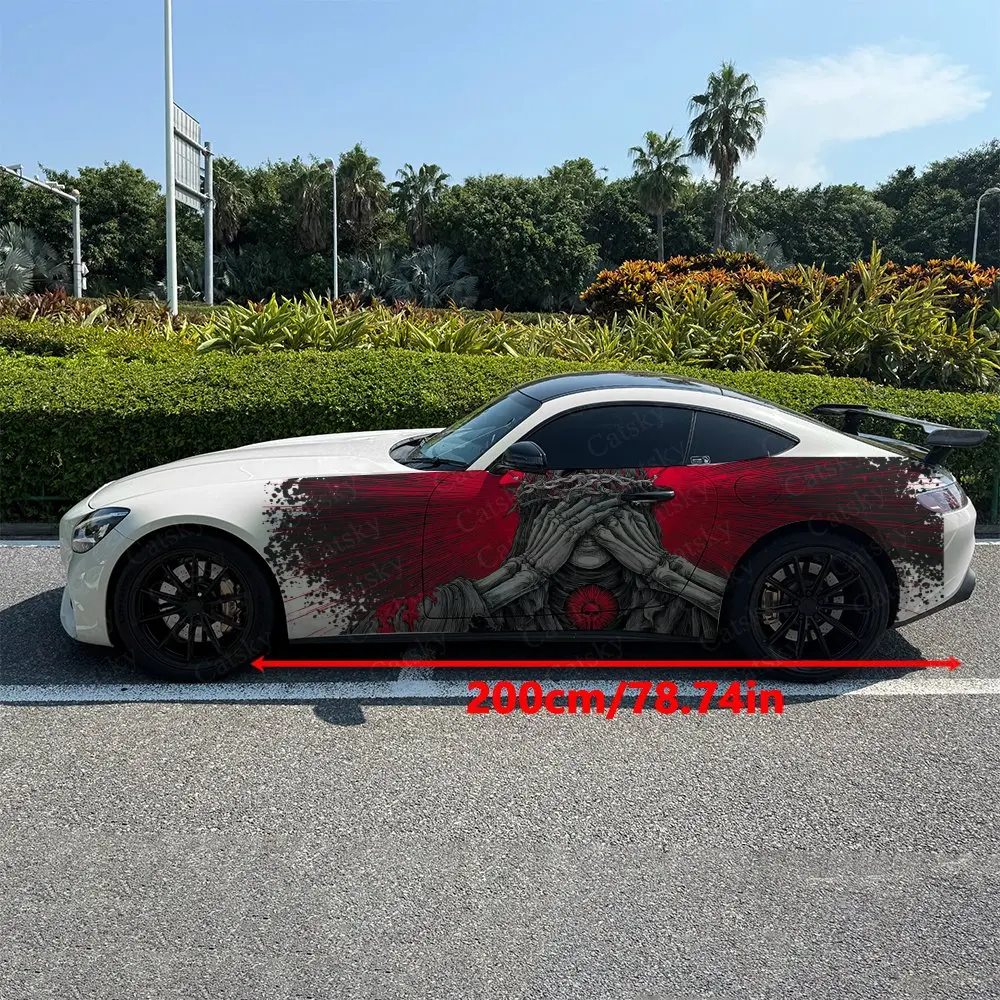2pcs Praying Skeleton Blood Chain Car Side Wraps, Self-Adhesive PVC Waterproof & Scratch-Resistant Stickers, Car Accessory Gift