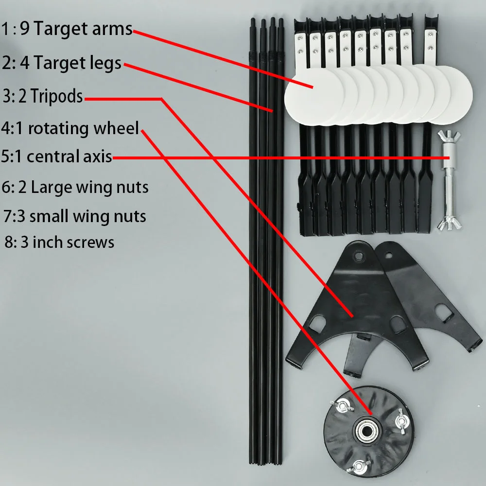 Metal Shooting Target Stand with 9 Steel Plates 360° Rotating Shooting Target for Pistol Airgun Air Rifle Airsoft Accessories