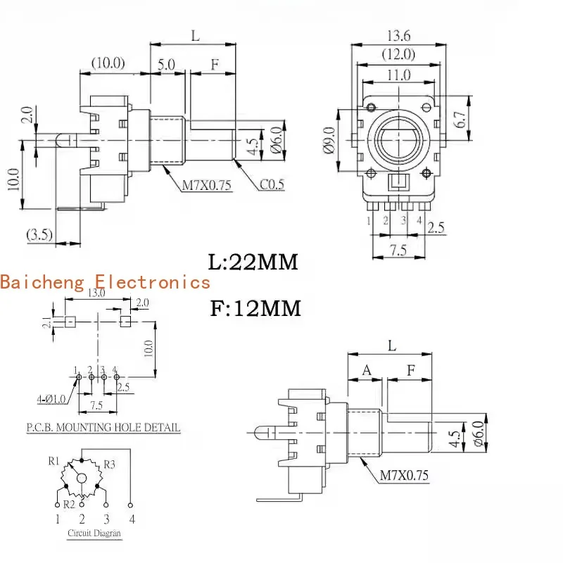 5PCS MidasPRO6 mixing console effect device digital potentiometer 0B10K 360 degree 4-pin