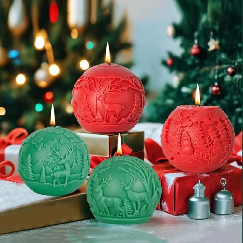 Molde de vela de bola de Navidad para manualidades DIY, molde difusor de piedra aromática de árbol de Navidad de Reno, suministros para fabricación de velas