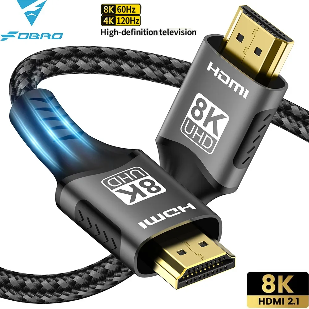 FDBRO 8K HDMI 2.1 Cable 8K@60Hz 4K@120Hz 48Gbps EARC ARC HDCP Ultra High Speed HDR For RTX Video Cable PC Laptop Projector HD TV