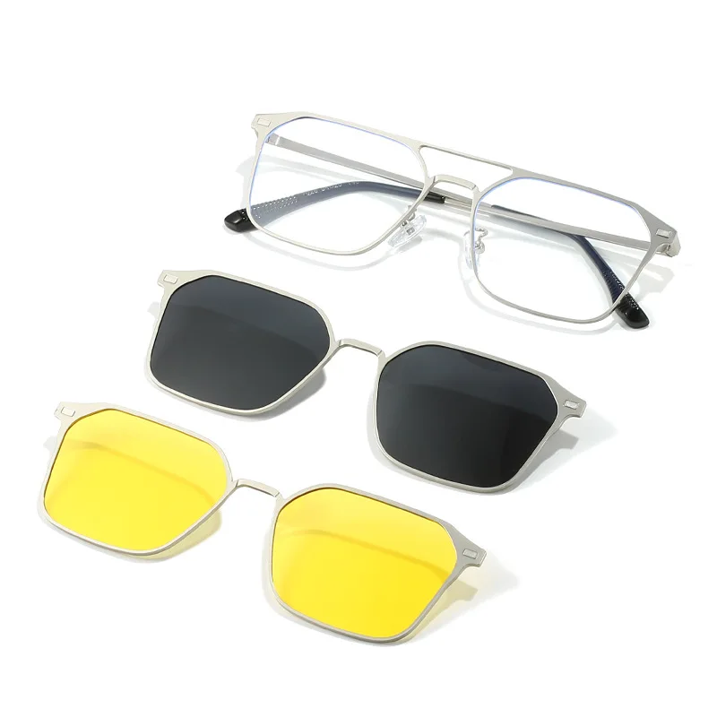 Metal 3 In 1 New Style Magnet Clip On Glasses Frame Trend Polarized Sunglasses Driving Sun Glasses For Men UV400