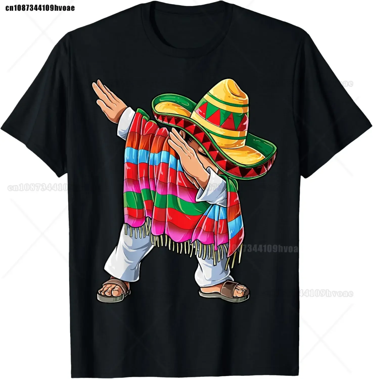 

Dabbing Mexican Poncho Sombrero Fiesta Dabbing Men's Cotton Graphic Short Sleeve T-Shirt