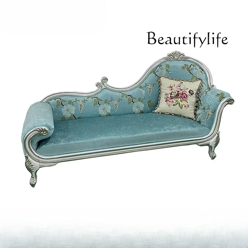 

French fabric princess style palace luxury solid wood beauty couch neoclassical bedroom recliner lazy chair