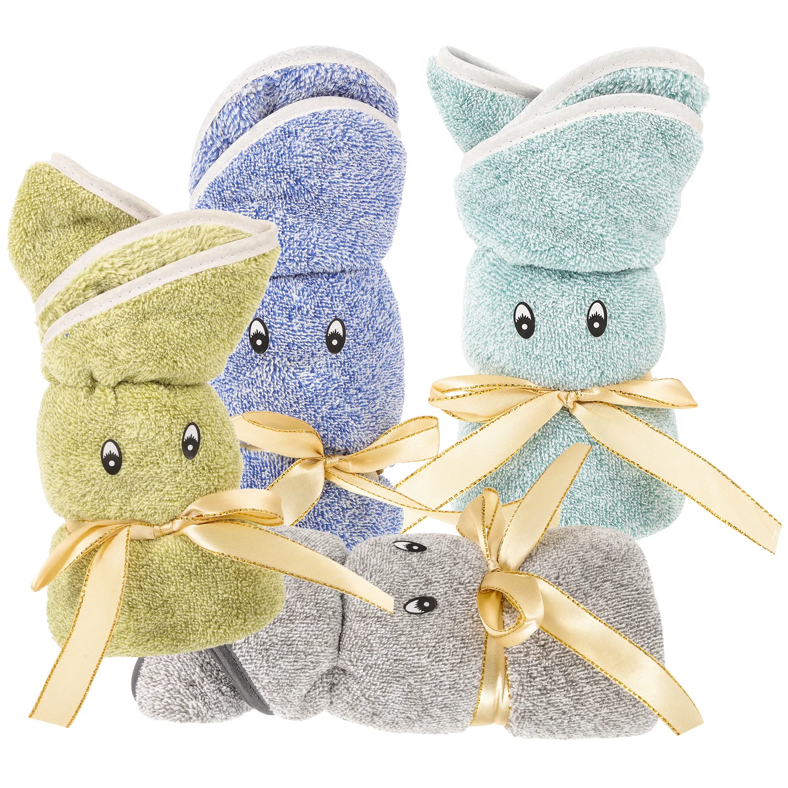 

4pcs Bunny Towel Soft Coral Fleece Absorbent Face Washcloths Reusable Makeup Remover Gray Green Lake Blue
