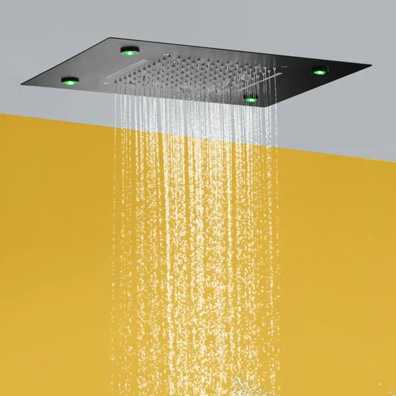 Black wall-mounted concealed shower top spray stainless steel hidden embedded LED shower head