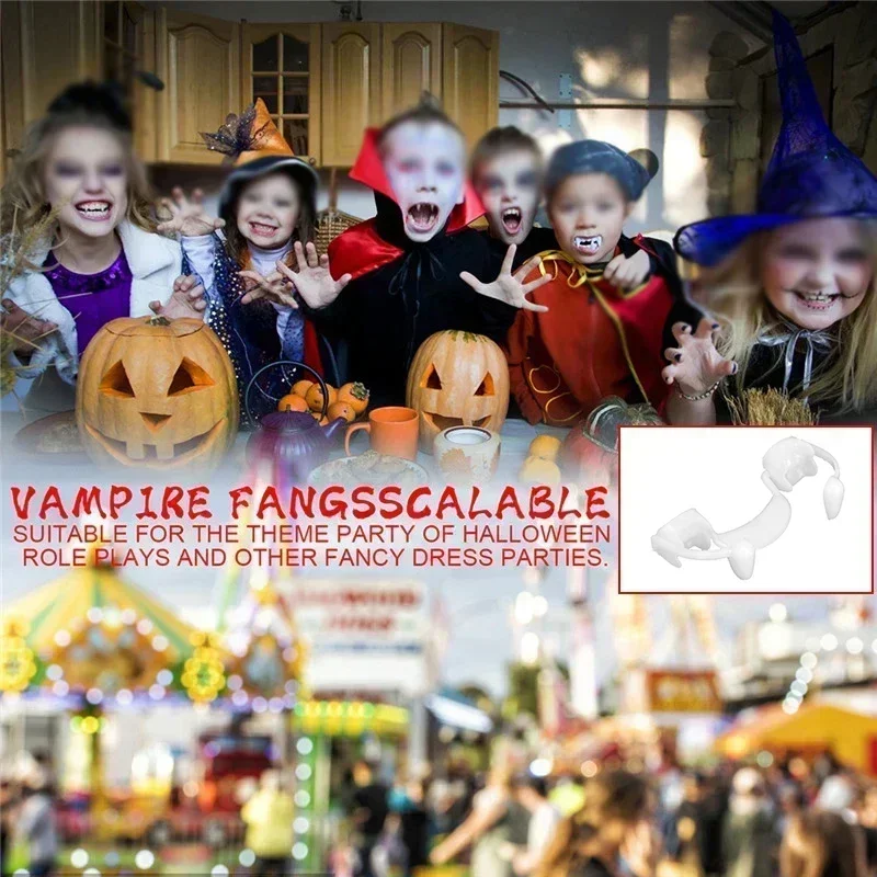 Halloween Retractable Fangs Holiday Party Masquerade Props Zombie Teeth Little Tiger Vampire Denture Braces