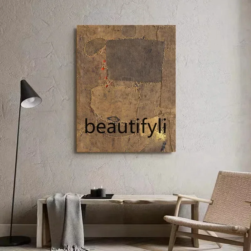 

Hand-painted oil painting wabi-sabi wind decorative painting living room simple texture abstract hanging painting