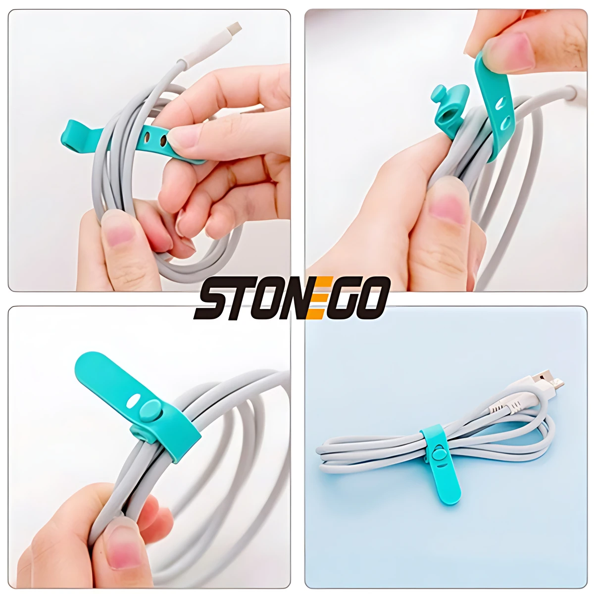 4Pcs Snap-On Silicone Cable Organizer Multi-Purpose Cable Tie Headphone Cable Wrap Fixer Mouse Cable Wrap Protector