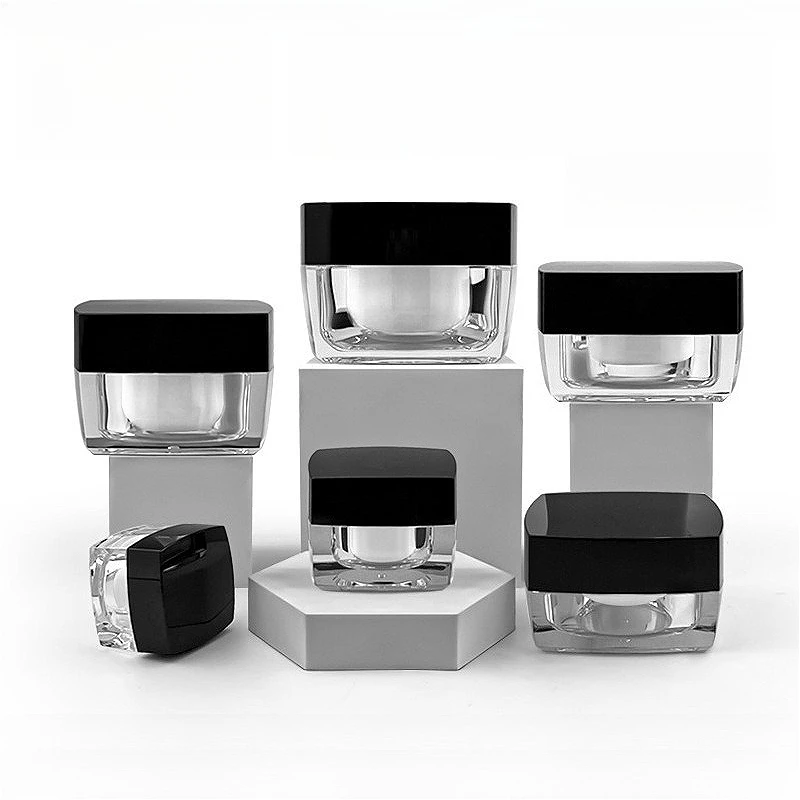 

10Pcs Square Acrylic Cream Jars, Transparent Face Moisturizer Containers, High-End Empty Cosmetic Pots for Travel DIY