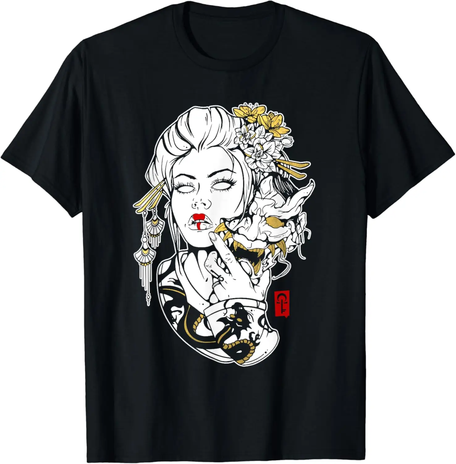 Japanese Geisha with Oni Mask T-Shirt New Fashion Top Tees