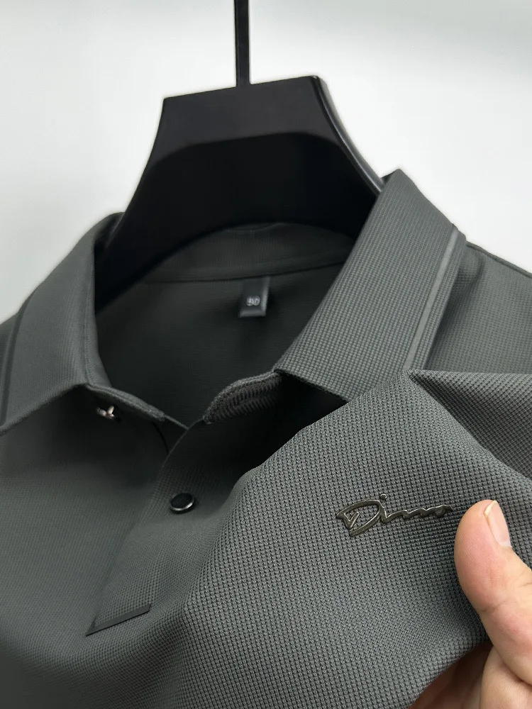 Men\'s Long Sleeve Brand High end Polo Shirt Business Casual Polo Collar Exquisite Print Wrinkle Proof Spring and Autumn T-shirt
